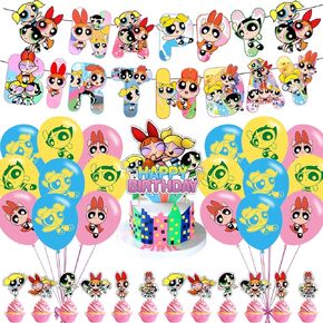 Power Girls Party Decorations,Power Girls Birthday Party Supplies Includes Banner - Cake Topper - 12 Cupcake Toppers - 18 Balloons