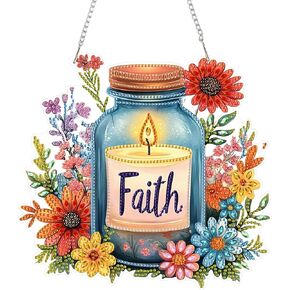 Eiflow Acrylic Diamond Art Hanging Ornament Kit for Adults Word Faith, DIY Diamonds Painting Door Hanger Board Kit, Special Crystal Diamond Art Painting Pendant
