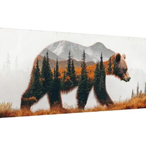 LOMSIOY 5D Large Diamond Art Kits for Adults, Bear Diamond Painting Kits for Beginner, Forests Diamond Art with Round Full Drill Rhinestone Crafts Gem Arts for Home Wall Decor 31.5 x 11.81 inch