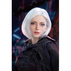 1/6 Scale Female Head Sculpt Rainbow Woman PVC Head Carving Red White Hair Fit 12'' Soldier Action Figure Body Model (White Hair)
