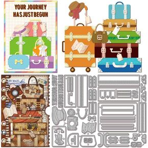 GLOBLELAND Vintage Suitcase Pile Cutting Dies for DIY Scrapbooking Retro Hat Bowknot Metal Die Cuts Camera Travel Cut Stencils for Card Making Embossing Album Craft Decor