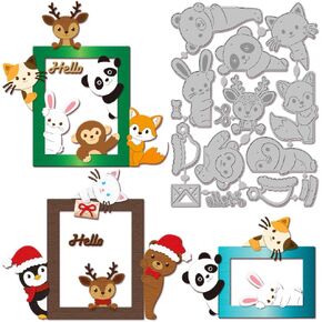 GLOBLELAND Peeking Animals Cutting Dies Metal Cat Bear Deer Penguin Shakers Cutting Die Template Paper Cutting Dies for Scrapbooking Card Making Crafts Paper Cards