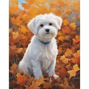 ZUVRDIAI Paint by Numbers for Adults Maltese Dog in Autumn Field Painting by Number for Adults DIY Digital Painting for Beginners Wall Decor Drawing Art Decor, 40x50cm