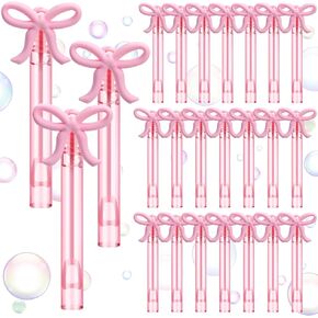 24 Pcs Pink Bow Party Favors Mini Bubble Wands for Kids with Detachable Topper Retro Rodeo Classroom Prizes for Bachelorette Birthday Gift Goody Bag Stuffer Party Supplies