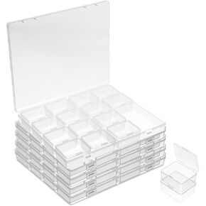 5 Pack Bead Storage Containers - Clear Plastic Bead Organizer Box with 80 Compartments, Hinged Lid Craft Storage for Drills, Jewelry, Seed Beads, Buttons, Pins, Small Parts (8.3" x 6.9" x 1.1")