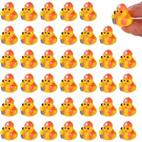 40pcs Construction Worker Ducks, Cute Mini Resin Duck Tiny Decorative Figurines Small Micro Animals Toy for DIY Crafts Miniature Garden Landscapes Decor Party Little Favors (Yellow)