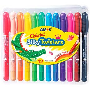 Twistable Crayons – 12 Silky Gel Crayons for Kids, Non Toxic & Twist Up, Easy to Hold, Mess-Free Drawing for Travel, Arts & Crafts, Creative School Supplies