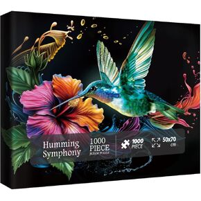 Colorful Bird Flower Puzzles for Adults 1000 Pieces Nature, Beautiful Hummingbird Plant Art Jigsaw Puzzles, Pretty Floral Wildlife Challenging Puzzle