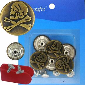 No-sew Metal Tack Jean Buttons Kit w/Tool SKL (20mm Roman Black Tin Ct.6)
