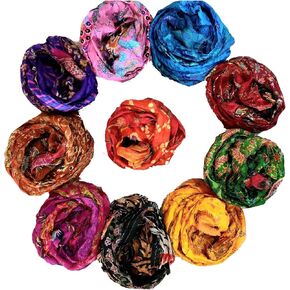 Sari Skiens 40 Yards 10 Colors- 4 Strips Each Pure Silk Sari Scrap Ribbon Yarn Tassels Skeins-Journal Scrapbook Craft Project Strips Jewelry Gift Wrap