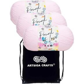 Lion Brand Pound of Love Baby Antique White 550-099 (3-Skeins - Same Dye Lot) Worsted Medium #4 Acrylic Yarn for Crocheting and Knitting with Project Bag