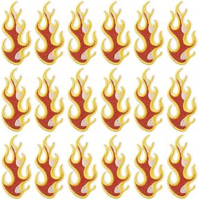 20Pcs Fire Patches Iron on Bulk Orange Red Fire Flame Embroidery Patch Mini Cartoon Blaze Sew on Repair Badge Appliques for Sewing Making Cloth Jackets Jeans Shirts Bags Christmas Diy Supply
