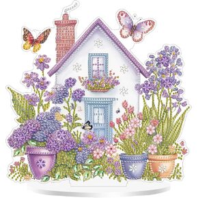 Eiflow Desktop Diamond Art Ornament Kit for Adults, DIY Tabletop Diamonds Painting Board Kit, Acrylic Diamond Art Painting on Stand(Purple Flower House)