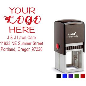 Square Business Logo Stamper with Address or Company Details. up to 5 Lines, Choose Your Ink Color - Size 1 5/8 x 1 5/8. (Red)