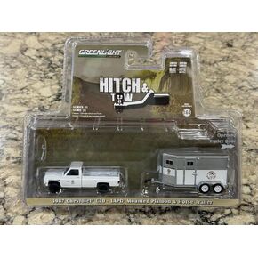 Greenlight Collectibles 1/64 1987 C20 w/Horse Trailer LAPD Search & Rescue Mounted Hitch Tow 32310-C Diecast Collectible Vehicle Model Truck