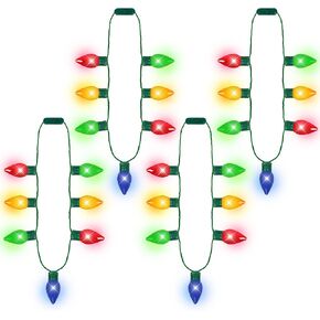 4PCS Light up Christmas Necklace, 7 Bulbs Christmas Necklace Party Supplies, Red Yellow Blue Green Glow Colorful Xmas Necklace, Light Necklace Accessories for Christmas Ugly Sweater New Year Party