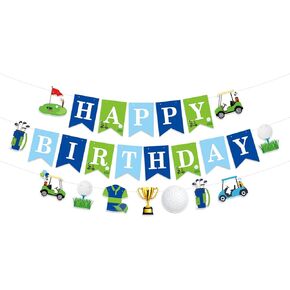 Golf Birthday Party Banners 3PCS Green Golf Happy Birthday Banner Sign Golfs Themed Party Decorations Golf Ball Partys Hanging Banners for Golfs Sports Themed Baby Shower Supplies