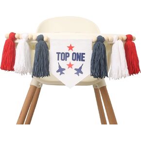 Top One 1st Birthday Tassels High Chair Banner - Pilot First Birthday Highchair Decoration, Aviation Party Theme, Fighter Airplane Decoration