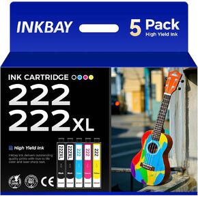 Remanufactured 222XL 222 Ink Cartridges High Capacity Combo 5-Pack Replacement for 222xl 222 T222 T222XL Ink Cartridges Compatible with WF-2960 XP-5200 Series Printer Ink Black Cyan Magenta Yellow