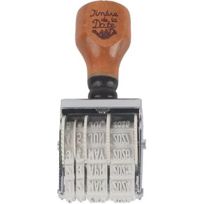 Small Date Stamper Day Month Year, Retro Expiration Date Stamp Roller, Wooden Date Seal Rolling Wheel Stamp, Adjustable Dater Stamp with Base for Office, School, DIY