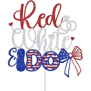 Red White and I Do Cake Topper, 4th of July Bachelorette Party Decorations, Independence Day Bridal Shower Decoration Supplies, Patriotic Wedding Decorations Blue Glitter