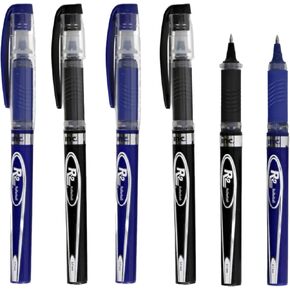 GEL pen Roller Elite Blue And Black Fine Point Set For Office Supplies, School Supplies ~ 3 Blue and 3 Black Roller Ball Pens With Comfort Grip For Students, Adults, Kids (0.7mm).