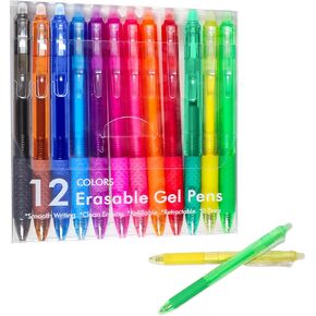 12 Colors Retractable Erasable Gel Pens Clicker Fine Point 0.7 mm Make Mistakes Disappear Assorted Color Inks School Supplies for Writing Drawing