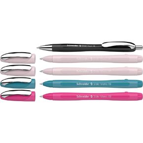 Schneider Limited Edition Slider Memo XB + Slider Rave XB (Extra Broad) Ballpoint Pens, 1.4 mm, Special Assortment Barrels, Blue Ink, Promo Box of 5 Pens (150255)