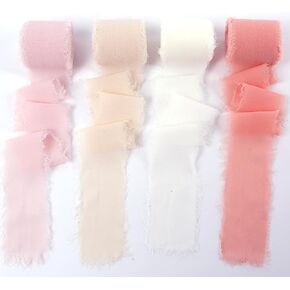 4 Rolls Chiffon Silk Ribbon，1.57 Inch Wide x 21.4 Yards Total Frayed Fringe Silk Ribbons，Suitable for Wedding Invitations, Party Decoration, Bridal Bouquets, Greeting Card(Multicolor)