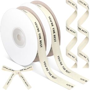 20 Yards You're The Best Cotton Ribbon, Natural 5/8 Inch 100% Cotton Herringbone Twill Ribbon for Crafts Gift Wrapping Birthday Decorations, 2 Rolls