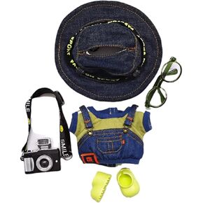 Clothes for Doll (NO Doll),5-Piece Fashion Set for 7-8 Inch Vinyl Dolls - Denim Jacket, Camera, Hat and Sneakers (Fits 6-9 inch Art Toy Figures)