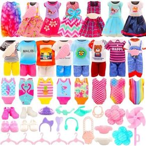 34 Pack for 5.3 Inch Dolls Clothes & Accessories Including 4 Dresses, 4 Tops, 4 Pants, 4 Swimsuits, 4 Shoes, 2 Pockets, 2 Hats, 5 Hangers with 9 Accessories for 5.3 - 6 Inch Dolls Clothing Set