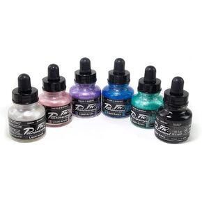 Daler Rowney FW Acrylic Artists Ink Set, 1 oz. Bottles, Pearlescent Colors