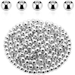Silver Beads for Jewelry Making, 200 Pcs 4mm Round Smooth Silver Plated Spacer Beads Metal Loose Charm Bead with Hole for DIY Jewelry Making Bracelet Necklace Earring Crafting