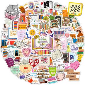 200PCS Spanish Reading Stickers, Spanish Book Stickers for Teens Adults Students Teachers Bookish Vinyl Decals for Scrapbooking Journaling Classroom Decor