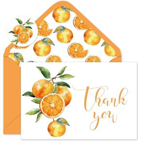 50 Pack Little Cuties Clementine Thank You Cards Watercolor Orange Greeting Cards With Envelopes Stickers Blank Note Card for Baby Shower Birthday Gift, 4 x 6 Inch