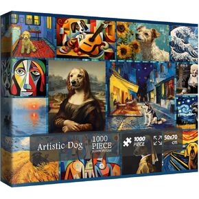 Dog Puzzles for Adults 1000 Piece, Puppy Animal Jigsaw Puzzle, Classic Artists Dog Collage Puzzles for Adults