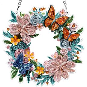 MXJSUA Special Shaped Hanging Diamond Painting Art Kits for Adults, Flower Butterfly Wreath 3D Crystal Rhinestone Acrylic Gem Art Pendant Ornaments Kit for Home Decoration and Gift