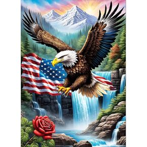 GDYEEH DIY 5D Eagle Diamond Art Kits, Round Full Drill Waterfall Mountain Diamond Painting Picture, Fantasy Painting by Numbers Art Kits for Adults Beginners Home Wall Decor 12x16 inch