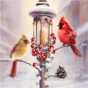 SJUTOUCI Christmas Diamond Painting Kits for Adults, Cardinal Diamond Art Kits for Beginners, 5D DIY Winter Diamond Bead Art, Full Drill Gem Craft Home Decor Gift 12x12 inch