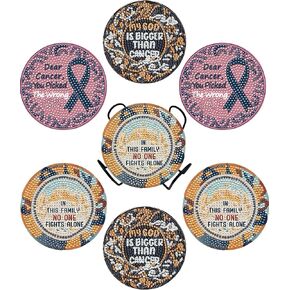 6 Pcs Breast Cancer Awareness Accessories Diamond Art Coasters Kit,Breast Cancer Gifts for Women Diamond Painting,Cancer Care Gifts for Women Diamond Art Kits for Adults