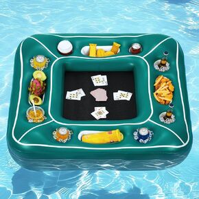 WERNNSAI Floating Pool Card Table Inflatable Drink & Snack Holder with Waterproof Playing Cards 40" Floating Game Tray for Pool or Beach Party Summer Fun Accessory for Adults & Family