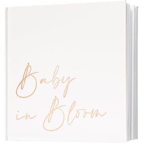 Calculs Baby in Bloom Picture Book Polaroid Baby Shower Guest Book Babies Scrapbook, White Cover, Rose Gold Foil Stamping, Blank White Pages