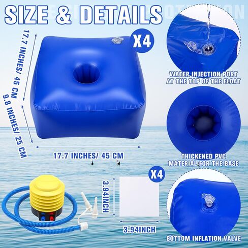 5 PCS طقم تعويم الماء للمظلة ، بما في ذلك 4 PVC PVC Floats 18 "x18" x10 "ومضخة الهواء اليدوية لشاطئ البحيرة ، المظلة غير المدرجة in Saudi Arabia