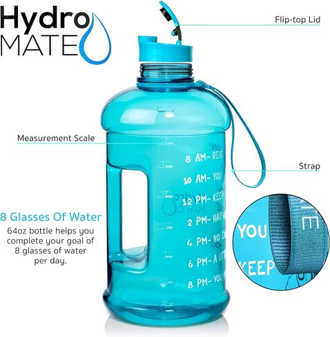 زجاجة مياه HydroMATE من NatureWorks سعة نصف جالون مع أوقات للشرب، خالية من مادة BPA، إبريق قابل لإعادة الاستخدام ومضاد للتسرب مع مقبض، 64 أونصة in Kuwait