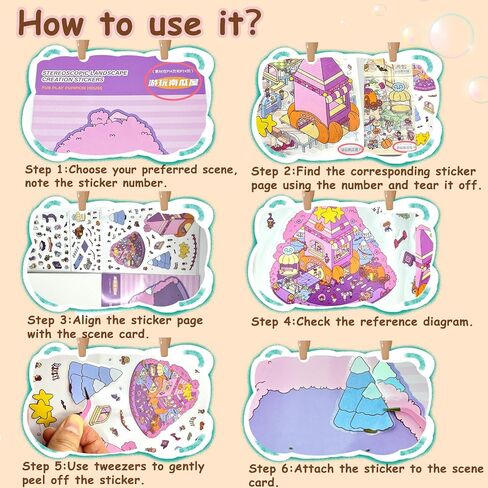 30 Sets DIY 3D House Stickers Kit Non-Toxic & Safe 3D Miniature Scene Therapy for Kids & Adults, Stress Relief Sticker Cartoon Scenes with Tweezers, Reusable Miniature Room DIY Sticker Kit for Age 3+ in Saudi Arabia