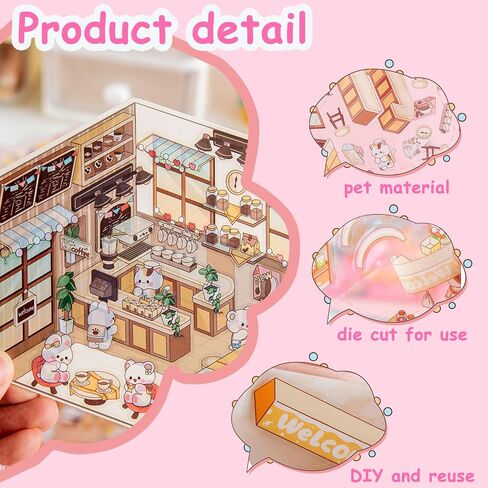 30 Sets DIY 3D House Stickers Kit Non-Toxic & Safe 3D Miniature Scene Therapy for Kids & Adults, Stress Relief Sticker Cartoon Scenes with Tweezers, Reusable Miniature Room DIY Sticker Kit for Age 3+ in Saudi Arabia