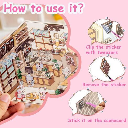 30 Sets DIY 3D House Stickers Kit Non-Toxic & Safe 3D Miniature Scene Therapy for Kids & Adults, Stress Relief Sticker Cartoon Scenes with Tweezers, Reusable Miniature Room DIY Sticker Kit for Age 3+ in Saudi Arabia