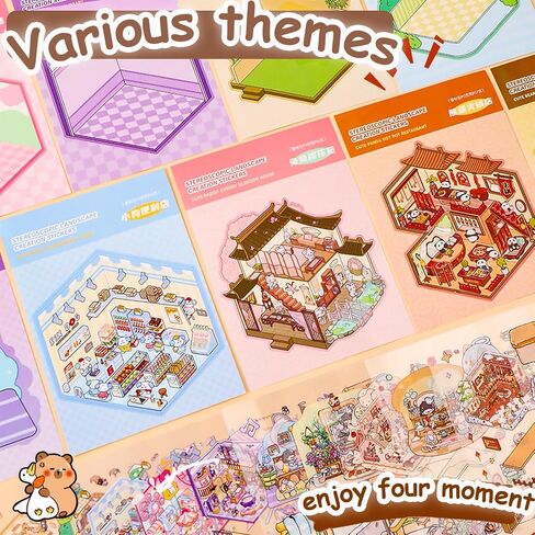 30 Sets DIY 3D House Stickers Kit Non-Toxic & Safe 3D Miniature Scene Therapy for Kids & Adults, Stress Relief Sticker Cartoon Scenes with Tweezers, Reusable Miniature Room DIY Sticker Kit for Age 3+ in Saudi Arabia