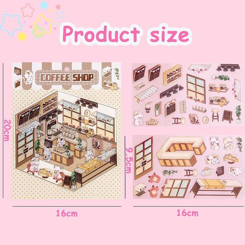 30 Sets DIY 3D House Stickers Kit Non-Toxic & Safe 3D Miniature Scene Therapy for Kids & Adults, Stress Relief Sticker Cartoon Scenes with Tweezers, Reusable Miniature Room DIY Sticker Kit for Age 3+ in Saudi Arabia